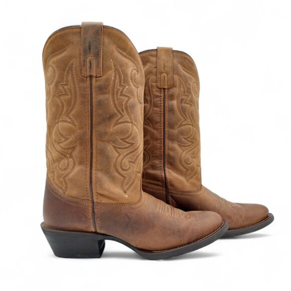 Laredo Maddie Women's Size 8.5 W Distressed Tan Embroidered R Toe Mid Calf Boots - Picture 2 of 16